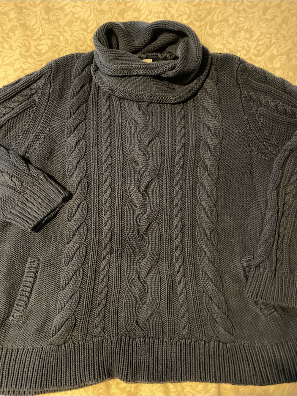 LL BEAN WOMENS CABLE KNIT SWEATER .. Navy Blue Sz 3X